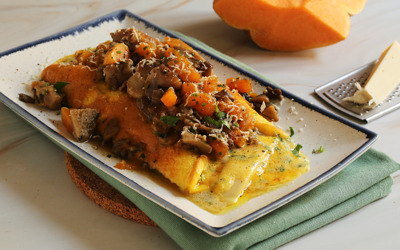 Omelette con zucca e funghi finita
